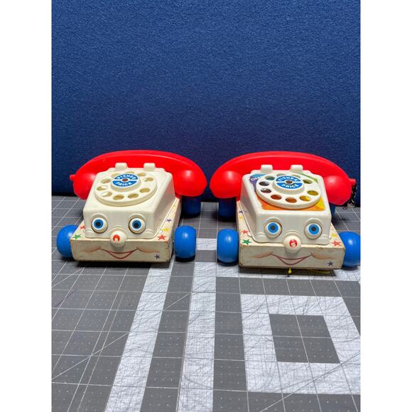2 1961 Fisher Price Chatter Phone rotary Telephone Pull Toy W/ Moving Eyes 747 - Picture 1 of 11